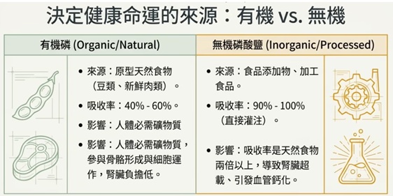 有機磷 vs 無機磷酸鹽。(腎寶思樂腎臟專科提供)